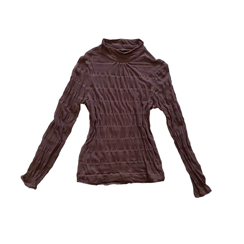 sheer striped fairy mock neck long sleeve top